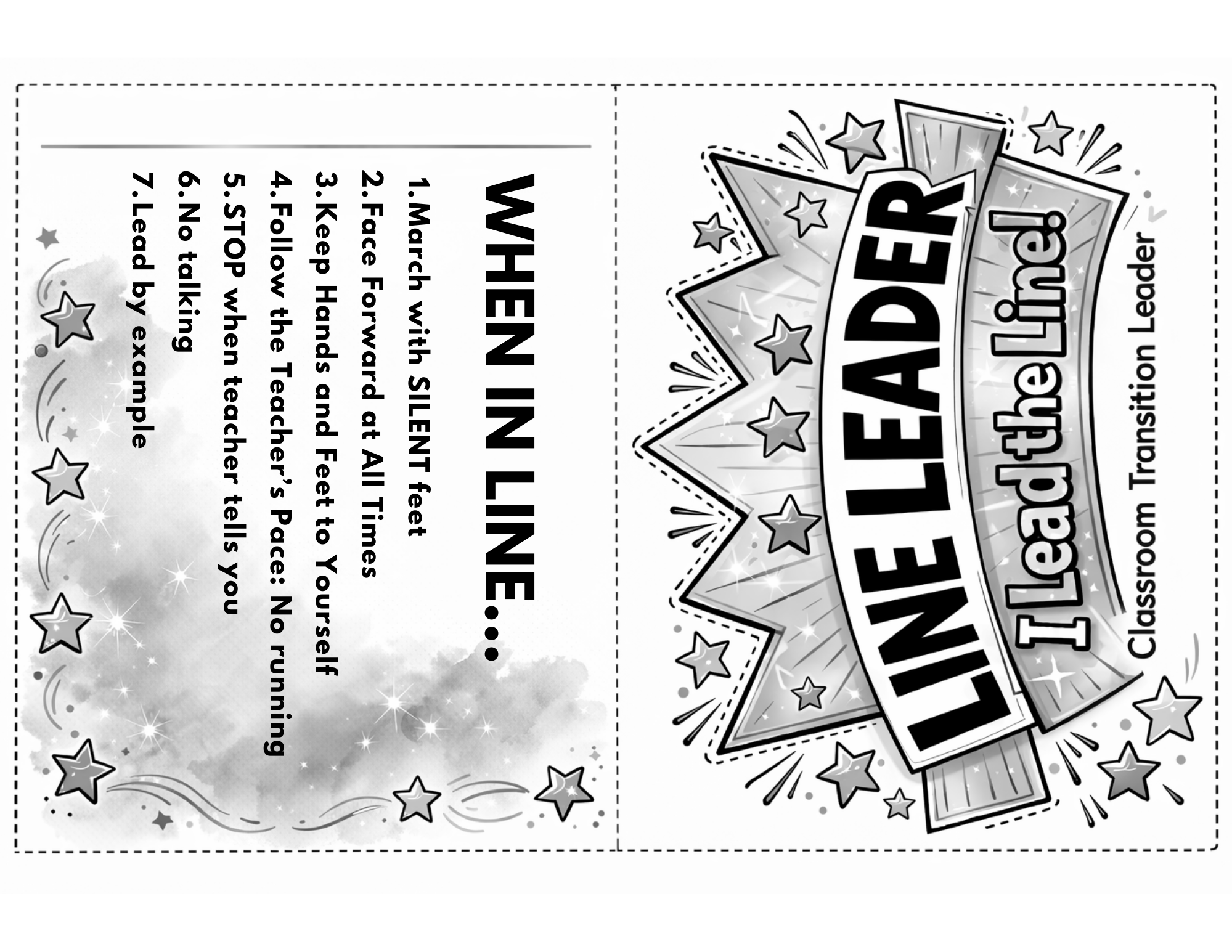 Line Leader table tent printable for classroom transitions (black and white)